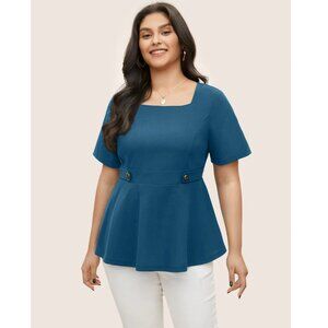 BLOOMCHIC Square Neck Waist Tab Gathered Blouse in Cerulean Size 18-20 NWT